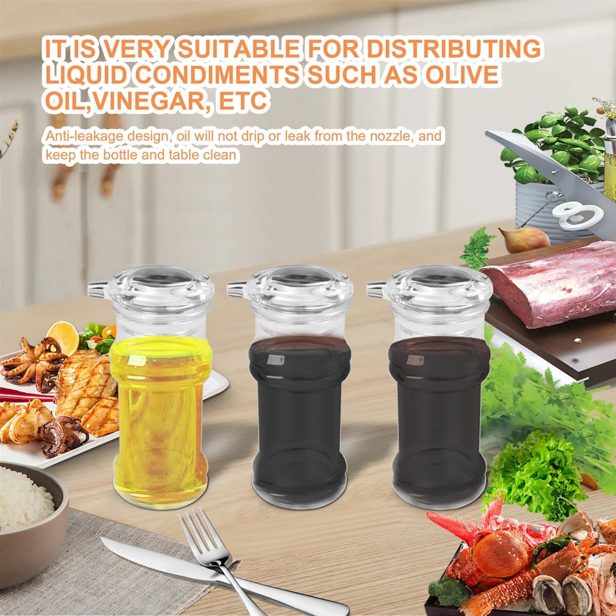 Bouteille d'Huile d'Olive en Acrylique Transparent, Soy aissce, Vinaigre, Distributeur de Barbecue,