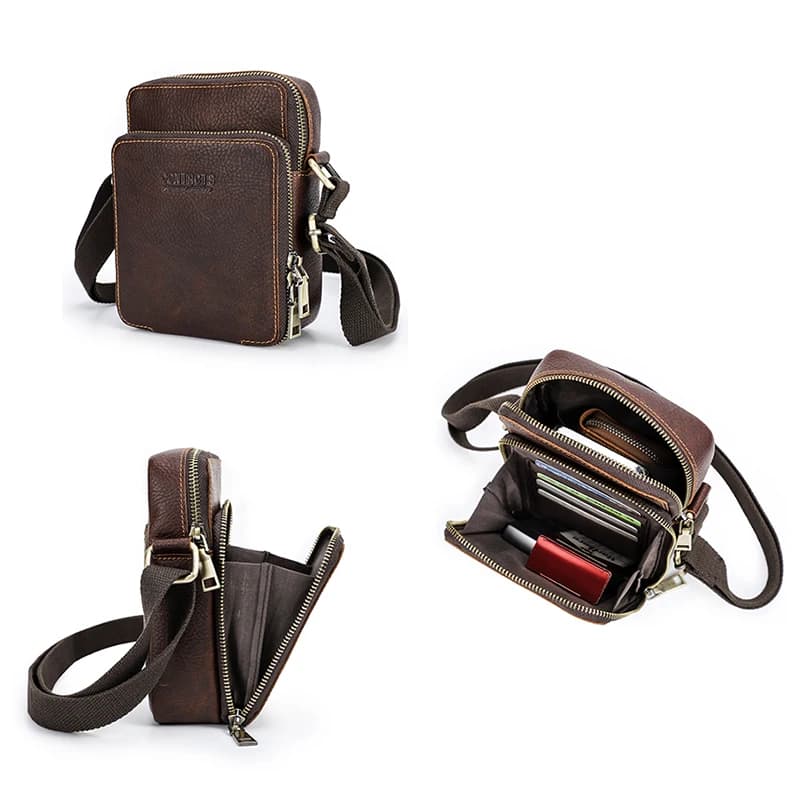 CONTACT'S – Mini sac à bandoulière en cuir véritable pour hommes, pochette pour téléphone, voyage dé