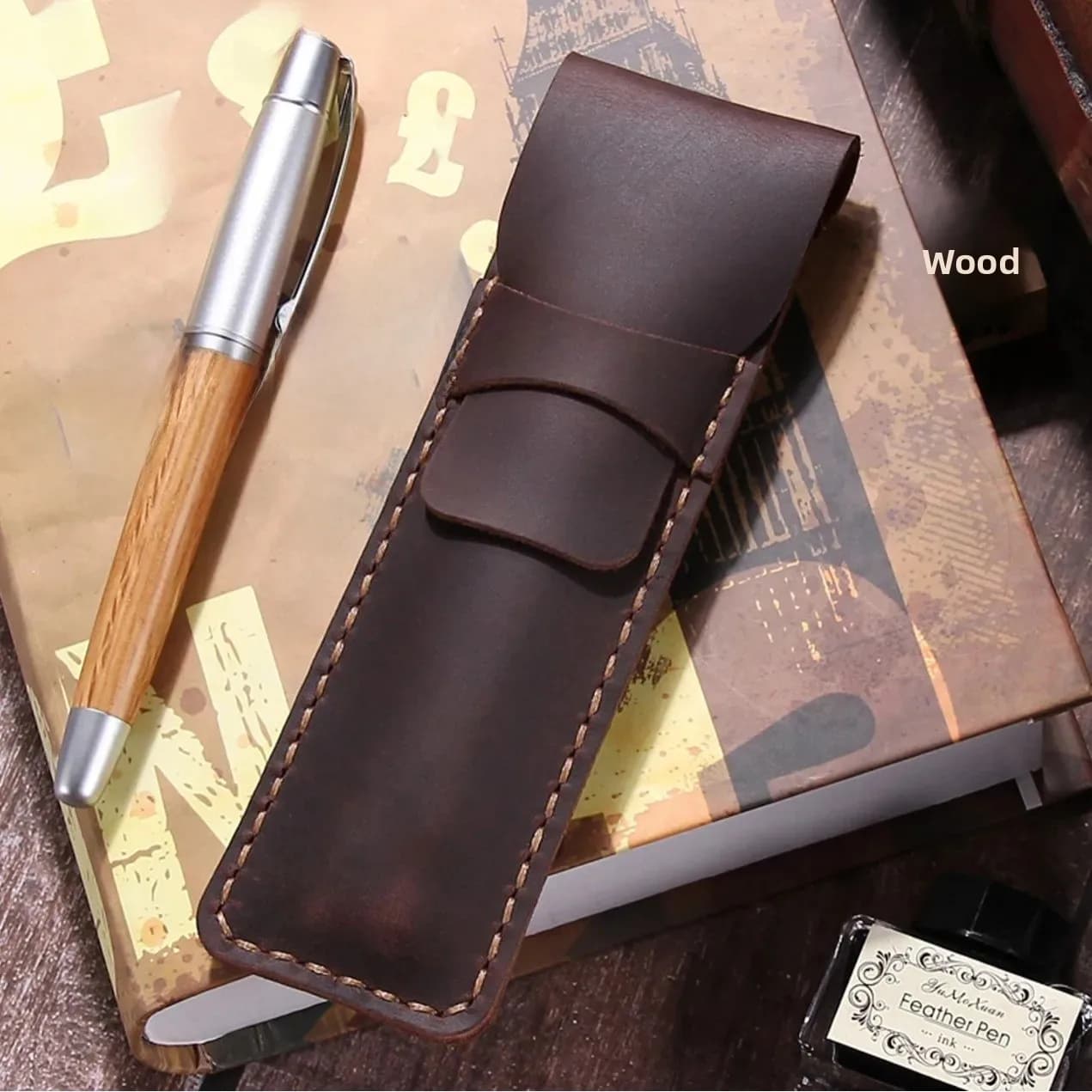 Étui à stylos en cuir fait à la main, boîte rétro Vintage, porte-stylo en Latex cheval, organisateur
