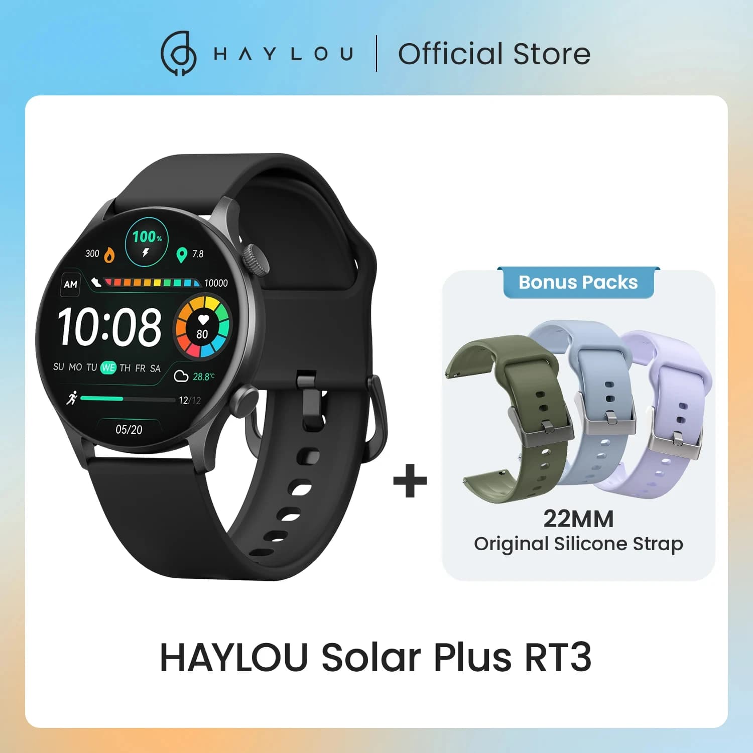 HAYLOU-Montre connectée Solar Plus RT3, cadran de montre personnalisé, moniteur de fréquence cardiaq