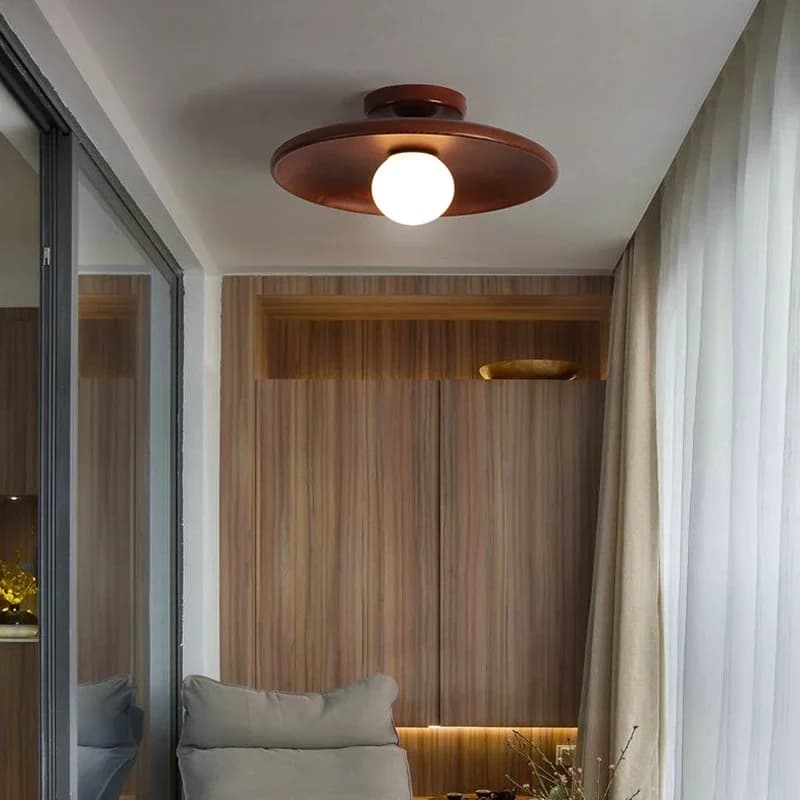 Plafonnier LED en Bois avec Disque Suspendu pour Couloir, Salon, Entrée, délégations, Luminaire