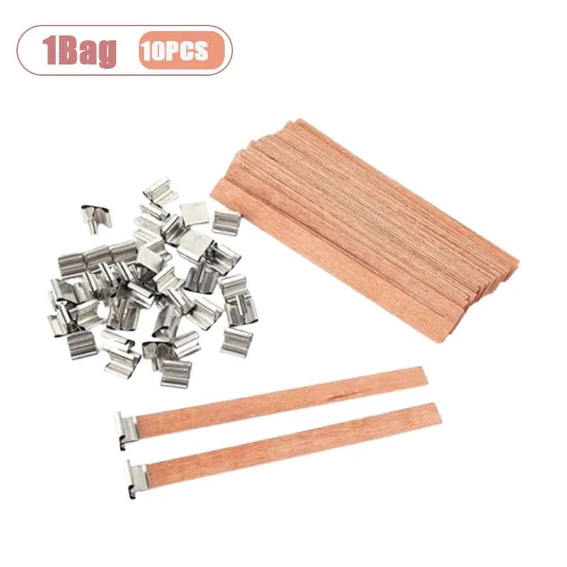 Mèches de bougie en bois naturel, avec supports métalliques, pour bougie en cire de soja, fourniture