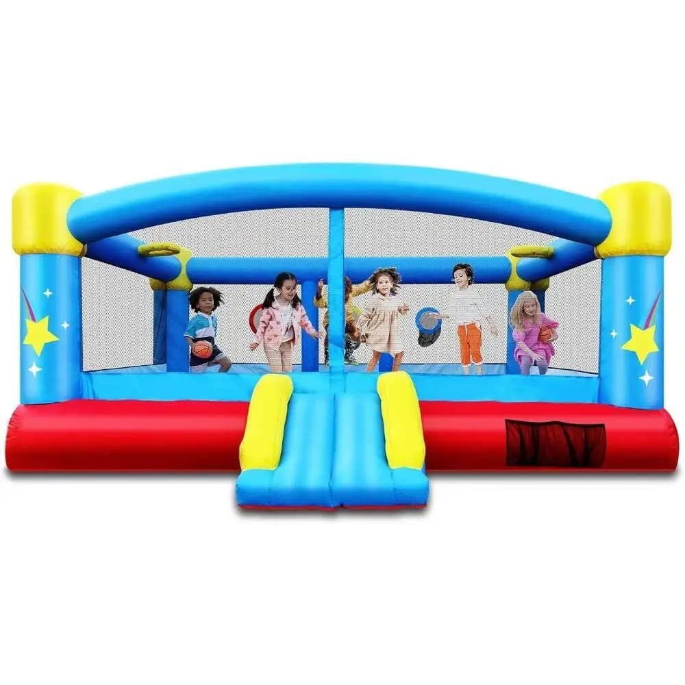 Grande maison Iatable avec souffleur GFCI, 15 pieds x 14,8 pieds, double panier de basket-ball, jeu