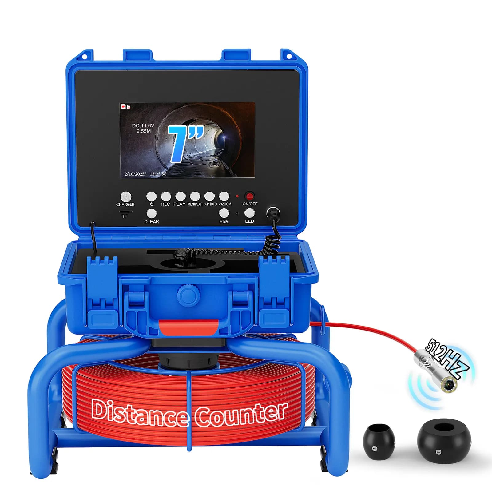 Caméra d'inspection de canalisation de 7 pouces, émetteur 512 Hz, 18 mm, 1080P, étanche, caméra endo