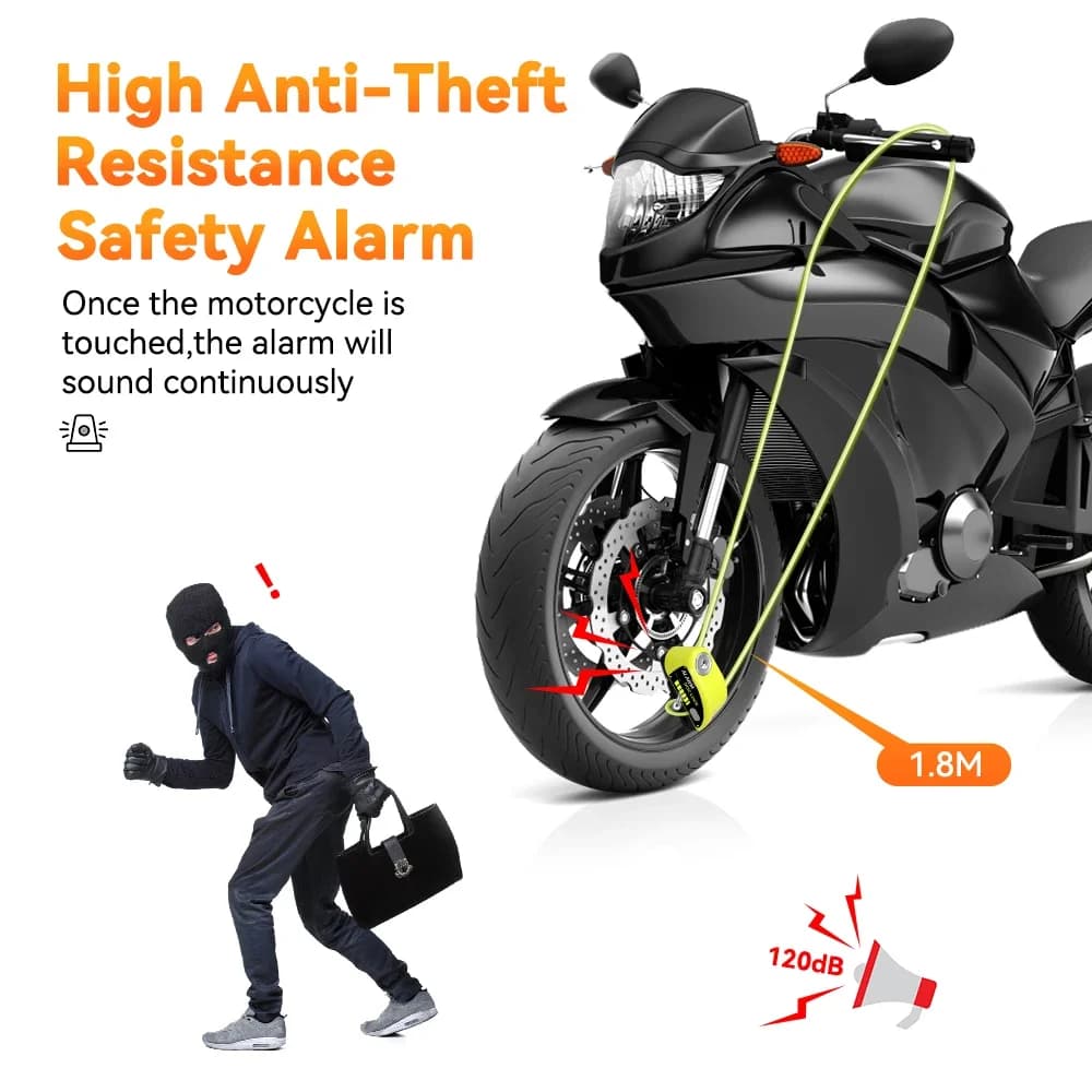 Anchtek-Cadenas de frein à disque d'alarme de moto, sécurité de roue de moto, étanche, 110dB, fort,
