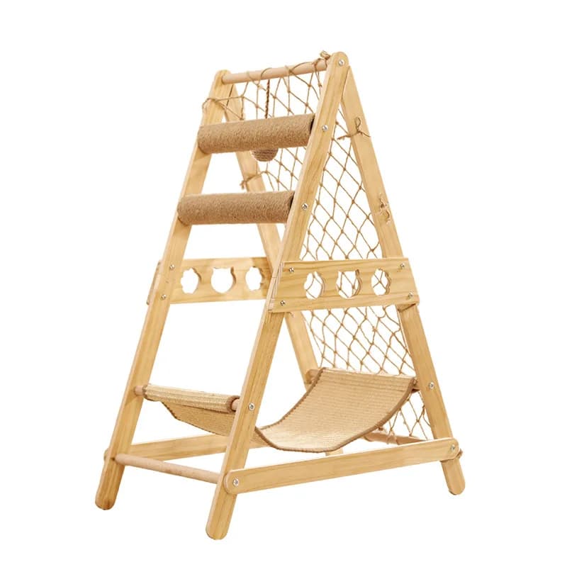Tour d'arbre à chat en bois massif avec grattoir en Sisal, hamac, filet d'escalade et jouets, meuble
