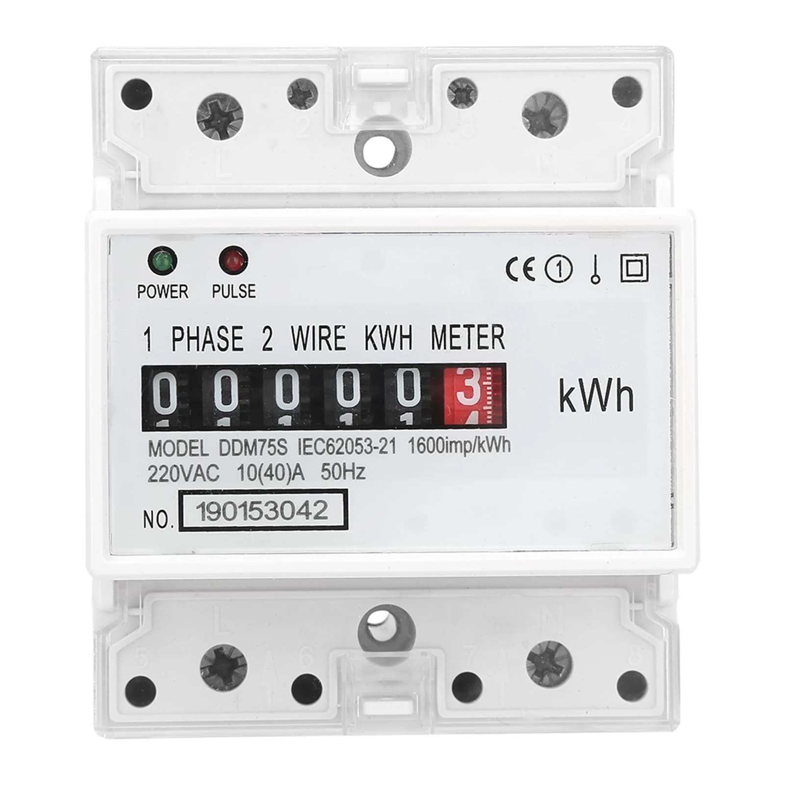Compteur d'énergie monophasé DDM75S, consommation d'énergie électrique, wattmètre, rail DIN, LED, 10