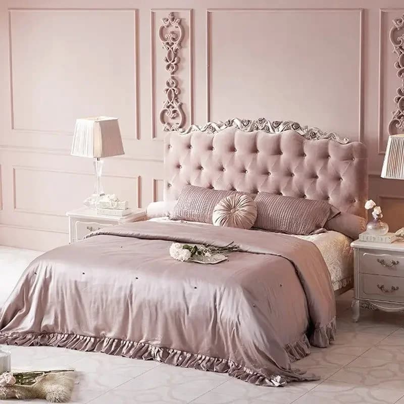 Cadre de lit double français 180x200cm, style européen, tête de lit vintage de luxe avec dossier rem