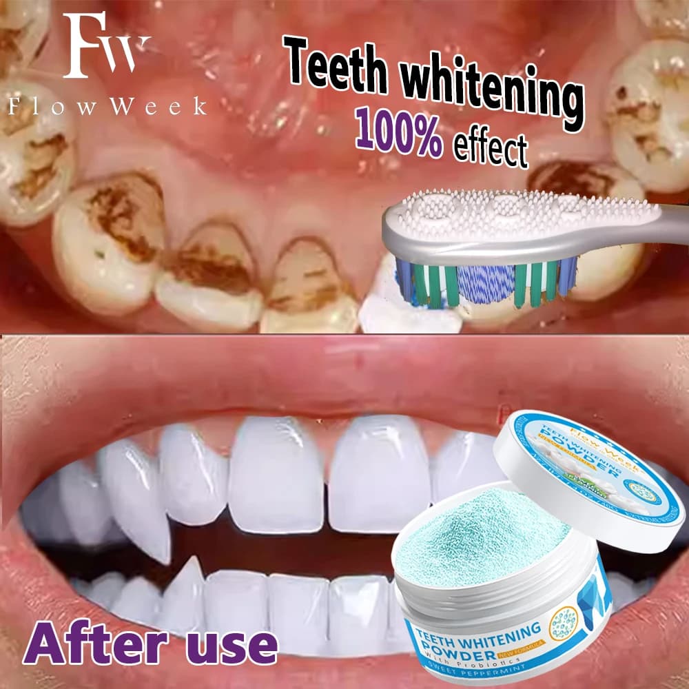 Flow-du-- Poudre nettoyante pour les dents, protège les dents brillantes, nettoyage buccal, haleine