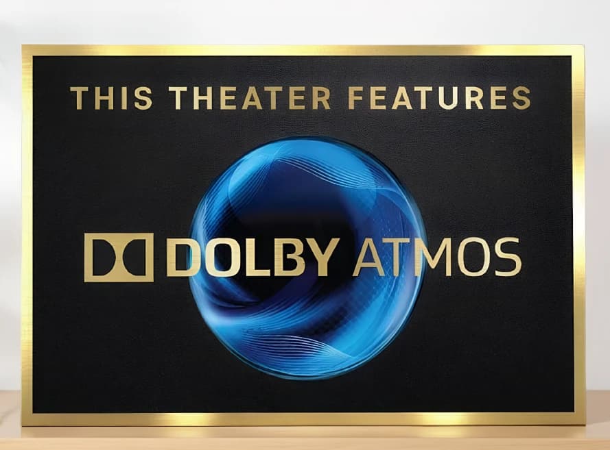 Panneau de cinéma maison vintage Dolby Atmos | Décoration murale de cinéma rétro | Plaque de thé