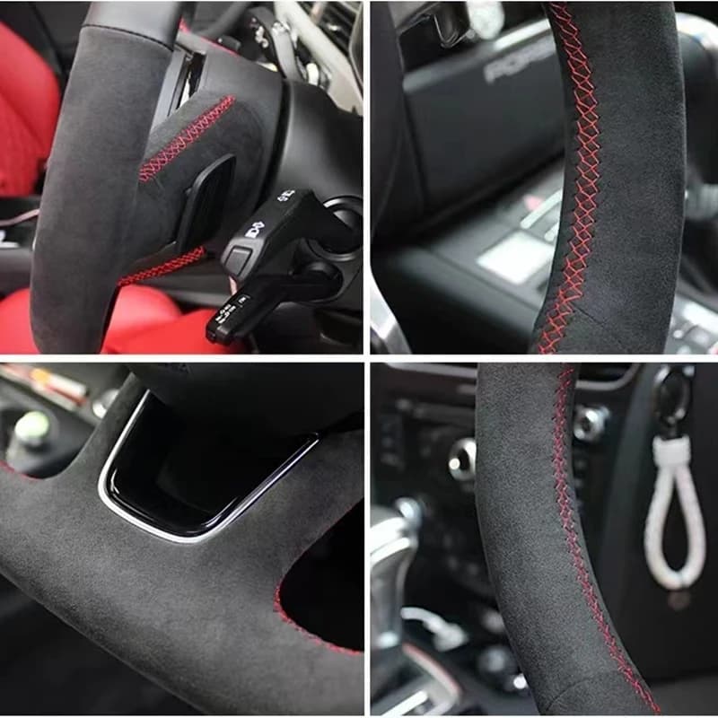 Juste de volant de voiture en cuir suédé noir personnalisé, tresse coordonnante, MF iti Q50 2014 201