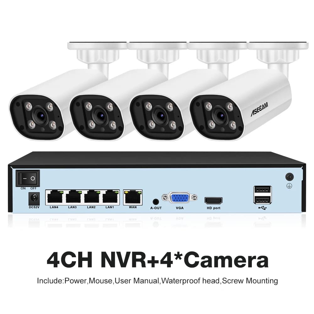 ASECAM 8MP 4K système de caméra de sécurité Audio extérieur CCTV NVR AI détection humanoïde couleur
