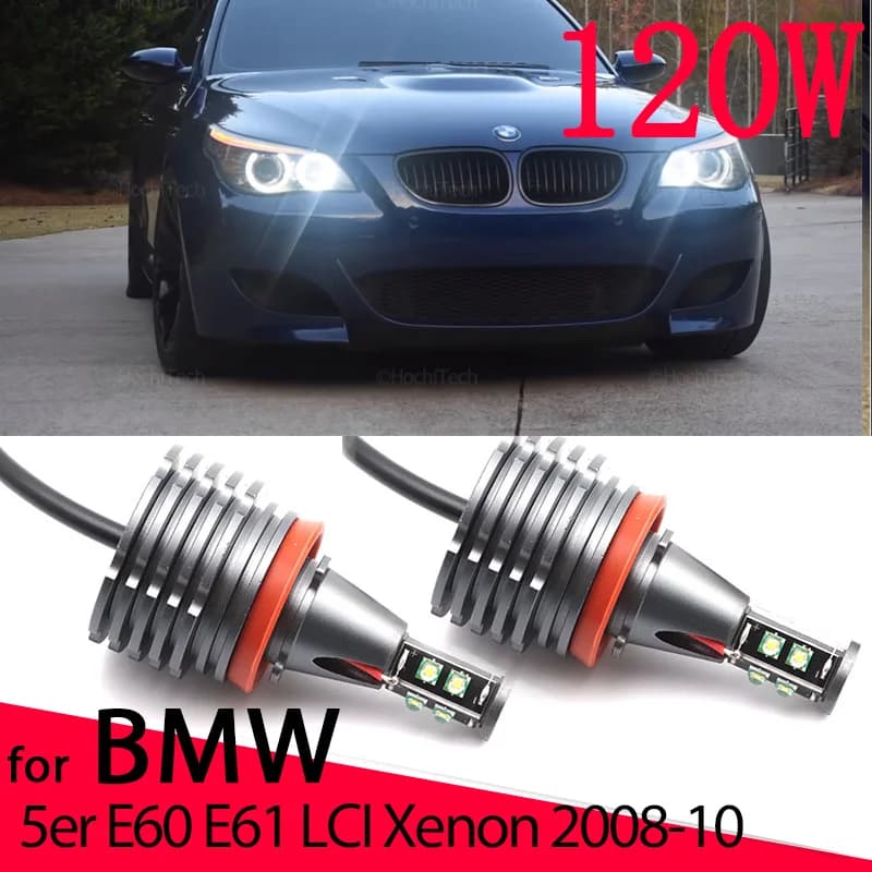 Ampoules de feux de position Angel Eyes pour BMW, lumière blanche H8, sans erreur pour BMW Série 5,