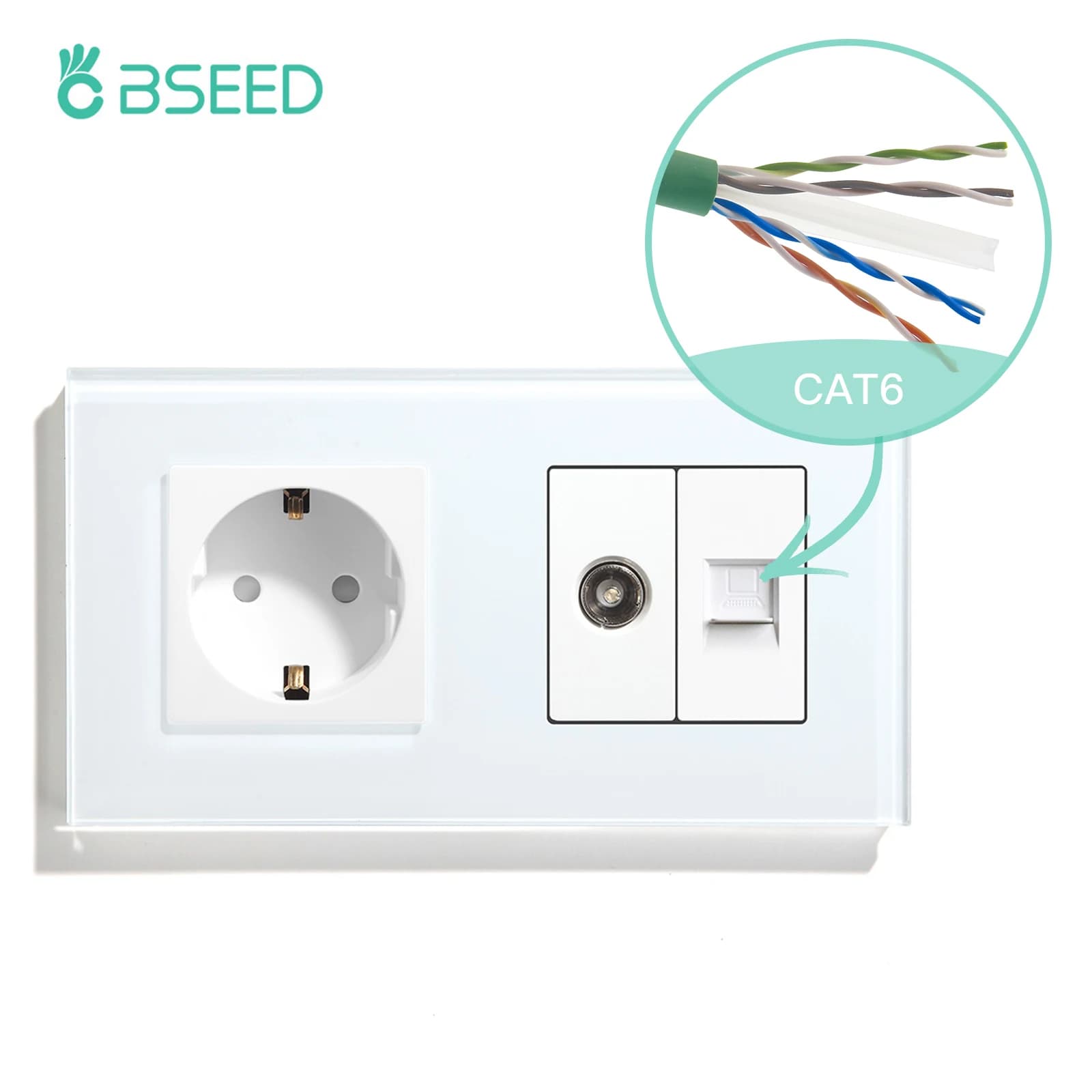 BSEED Double prise de courant murale Plus TV/CAT6 données Internet prises LAN Triple 2.1A prises USB