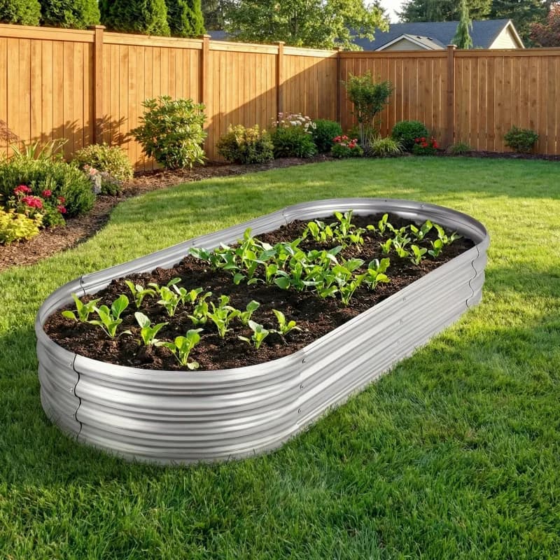 Bac à Jardin Surélevé pour Balcon Grand Espace Forme Ovale Galvanisé Anti-Rouille Usage Domestique 4