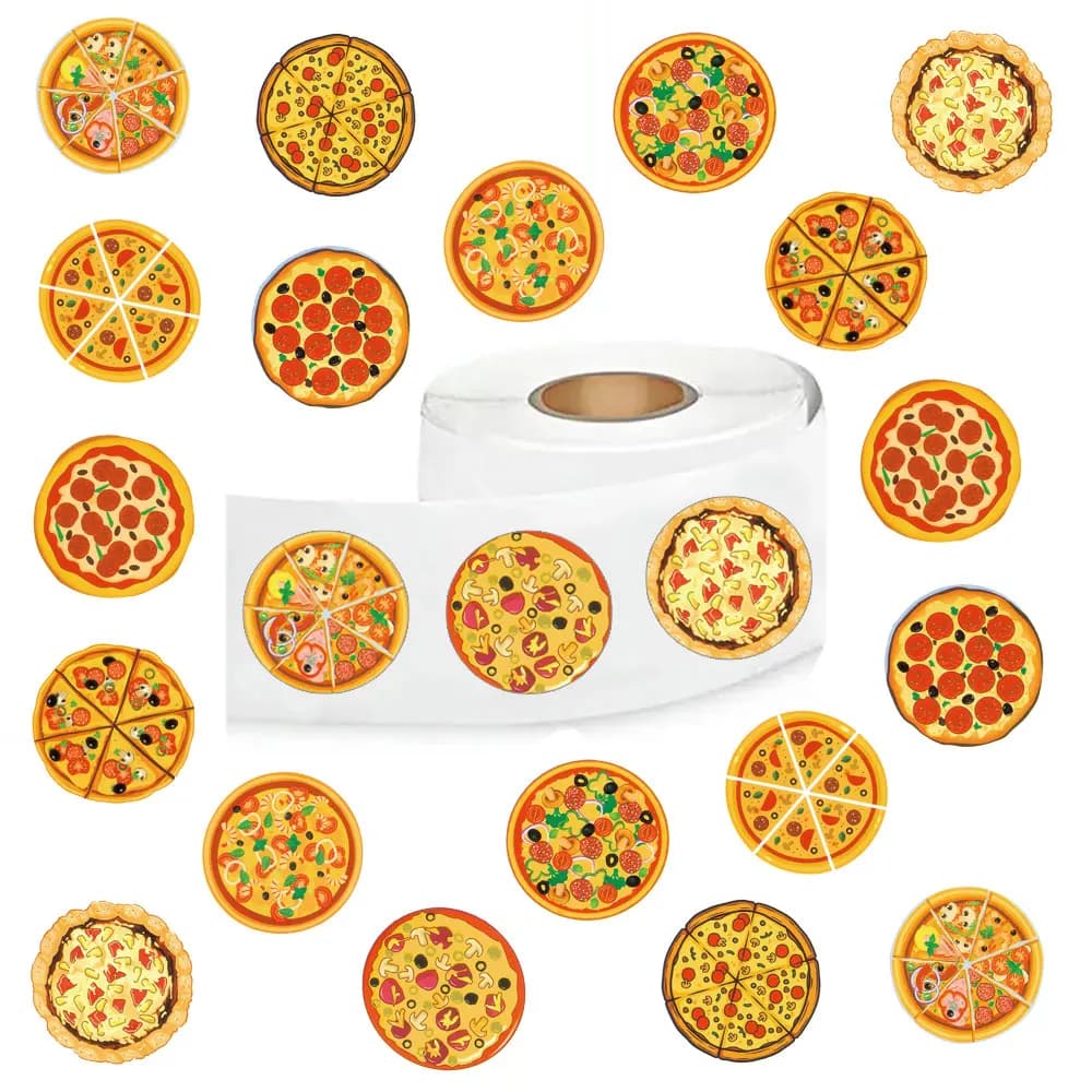 500 autocollants mignons en forme de pizza, rouleaux de décalcomanies esthétiques autocollants pour