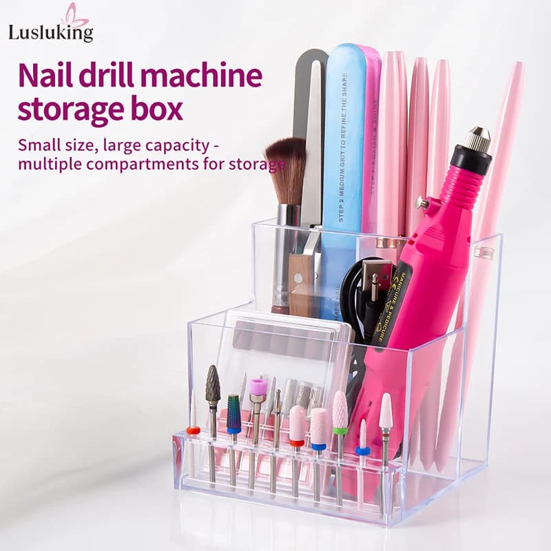 Perceuse à ongles translucide, organisateur de produits pour ongles, fournitures, embouts à ongles,