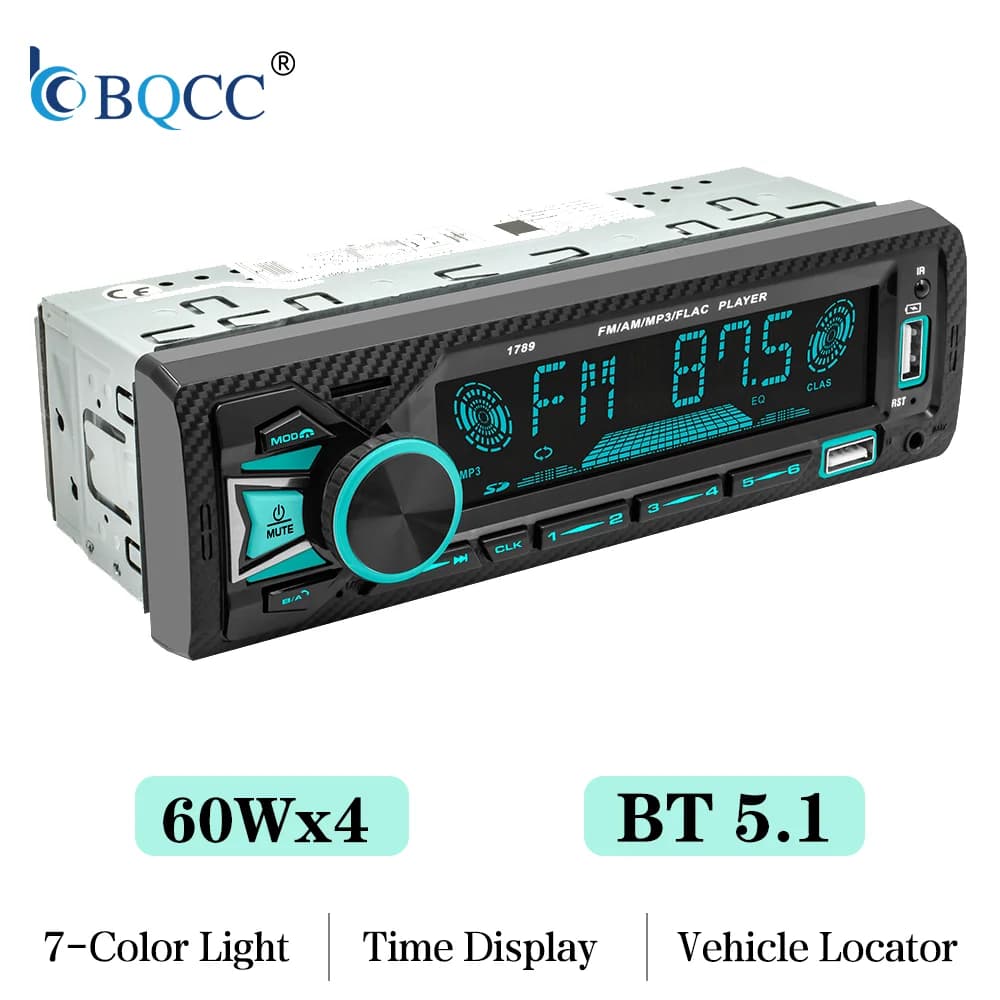 BQCC 1Din autoradio universel FM AM double Bluetooth, Assistant vocal, lumières LED 7 couleurs, lect