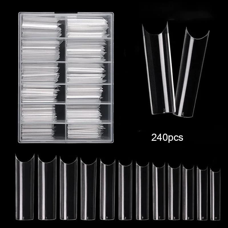 Faux ongles extra droits média, 240 pièces/boîte, longs, carrés, courbés, en ABS, N64.C, pour salon