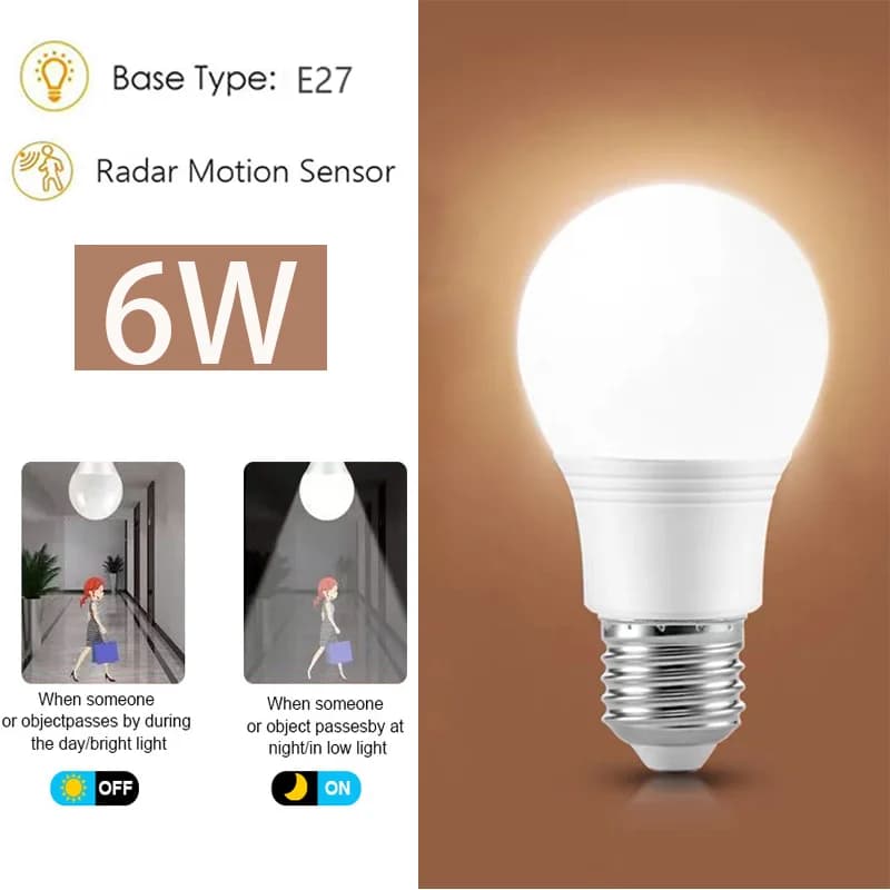 Ampoules LED avec capteur de mouvement Radar, du crépuscule à l'aube, marche/arrêt automatique pour
