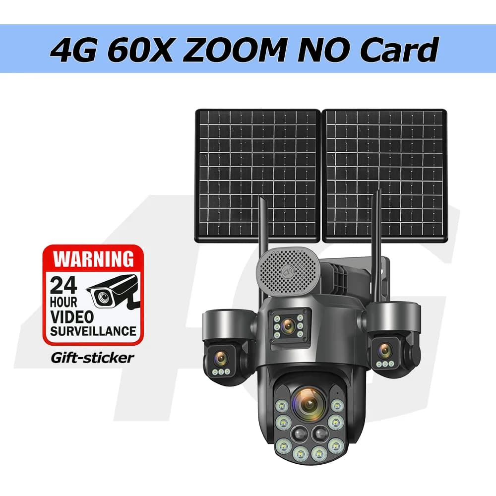 Caméra solaire 4G 25W à quatre écrans, zoom optique 60X, PTZ, surveillance extérieure, 31200 mAh, AO