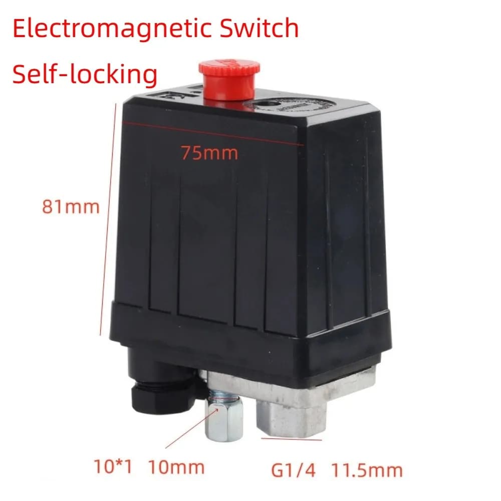 Pressostat pneumatique pour compresseur d'air, noir, électromagnétique/poussoir, automatique