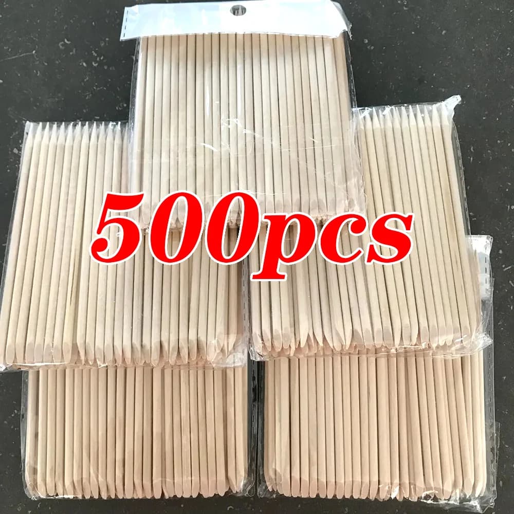 Bâtonnets en bois Orange pour ongles, 100/500 pièces, Double tête, poussoir à cuticules, dissolvant