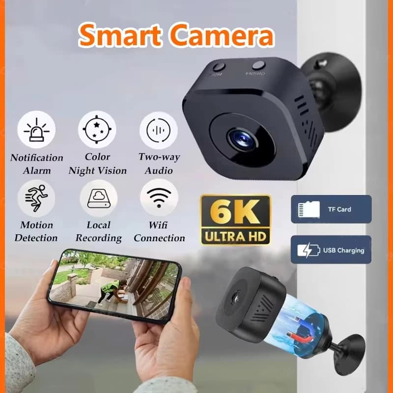 Mini caméra de sécurité Pro 4K FullHD WiFi avec audio bidirectionnel, détection de mouvement, vision