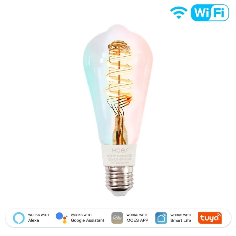 Ampoule LED intelligente MOES Tuya WiFi/Zigbee/Matter ST64, rythme biologique, couleurs RVB, mode sc