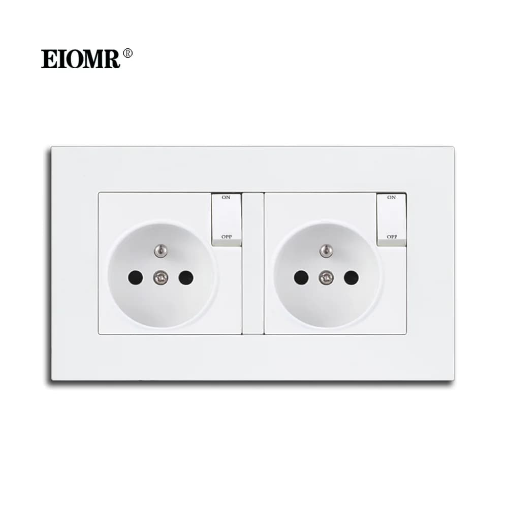 EIOMR-Prise murale standard UE avec petit interrupteur à bouton-poussoir, panneau PC, verre, acier i