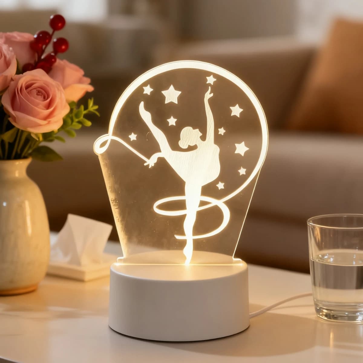 Veilleuse 3D Ballet Girl – Lumière chaude USB, décoration créative de bureau et de chambre à coucher