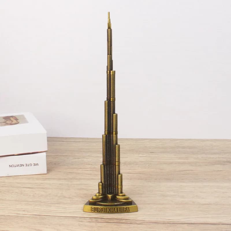 Ornements Burj Khalifa de Dubaï, modèles de bâtiments emblématiques mondiaux, artisanat en métal, dé