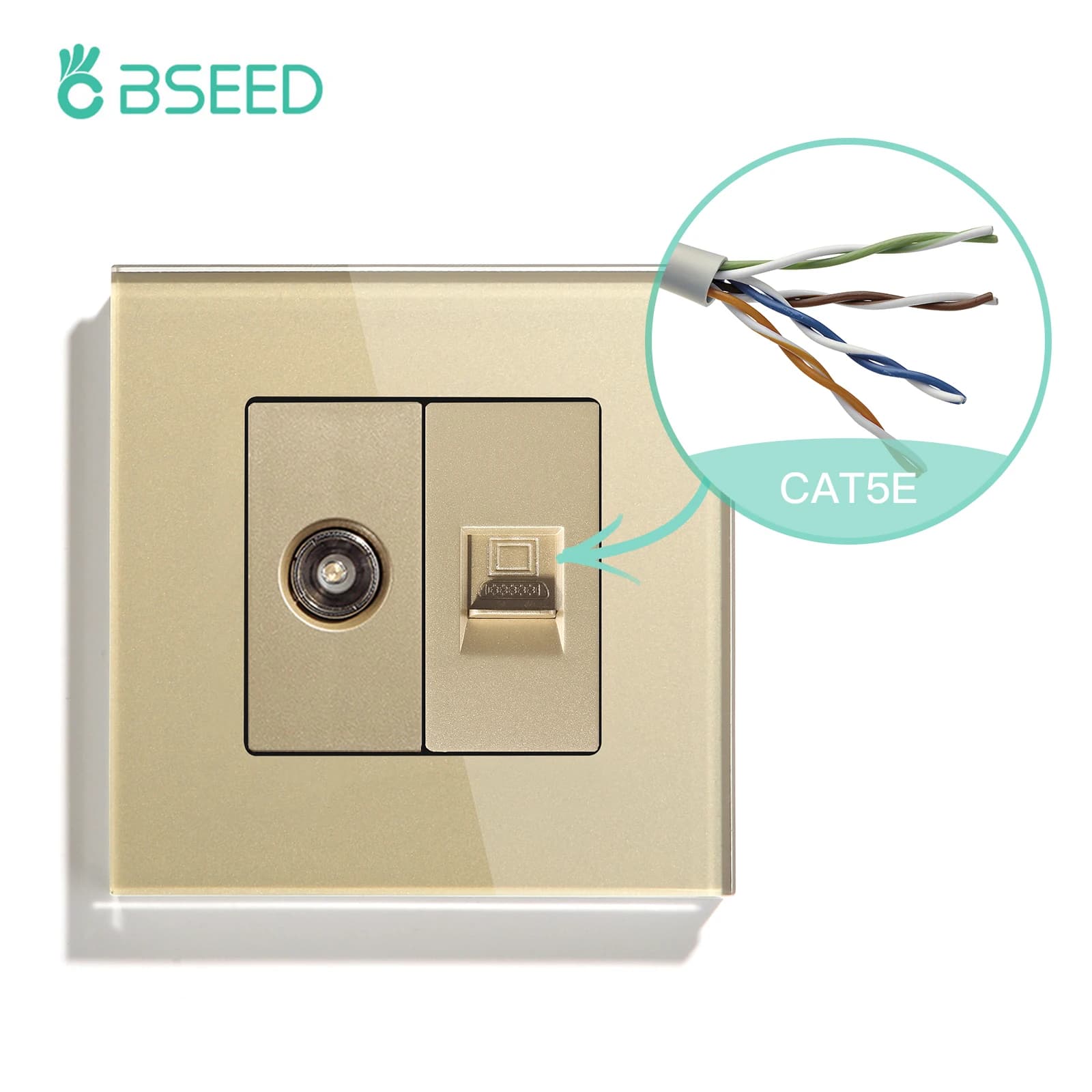 BSEED – prise Internet simple TV CAT5, Double prise de courant ue Triple allemande avec prises mural