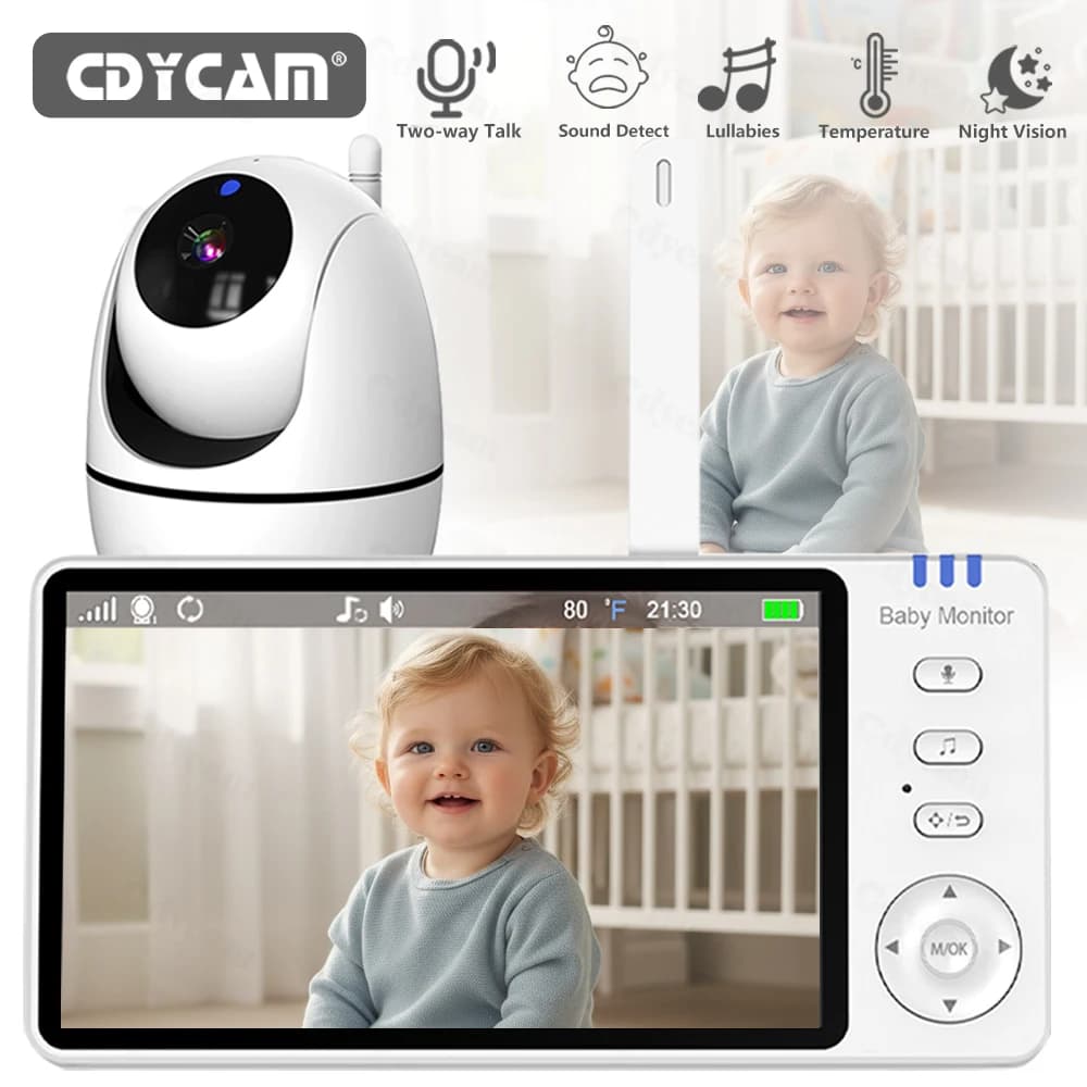 Moniteur bébé 5'' avec caméra vidéo sans fil, vision nocturne, température, contrôle à distance, aud