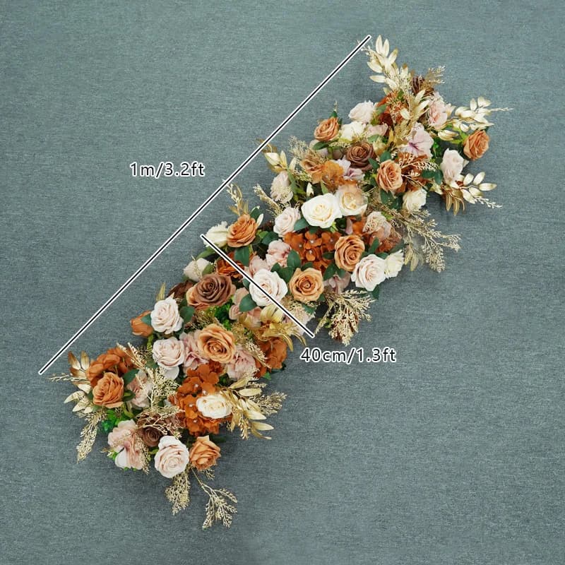 A7577 Arrangement floral avec étagère, décor d'arc d'arrière-plan de mariage, couleur d'automne, Ros