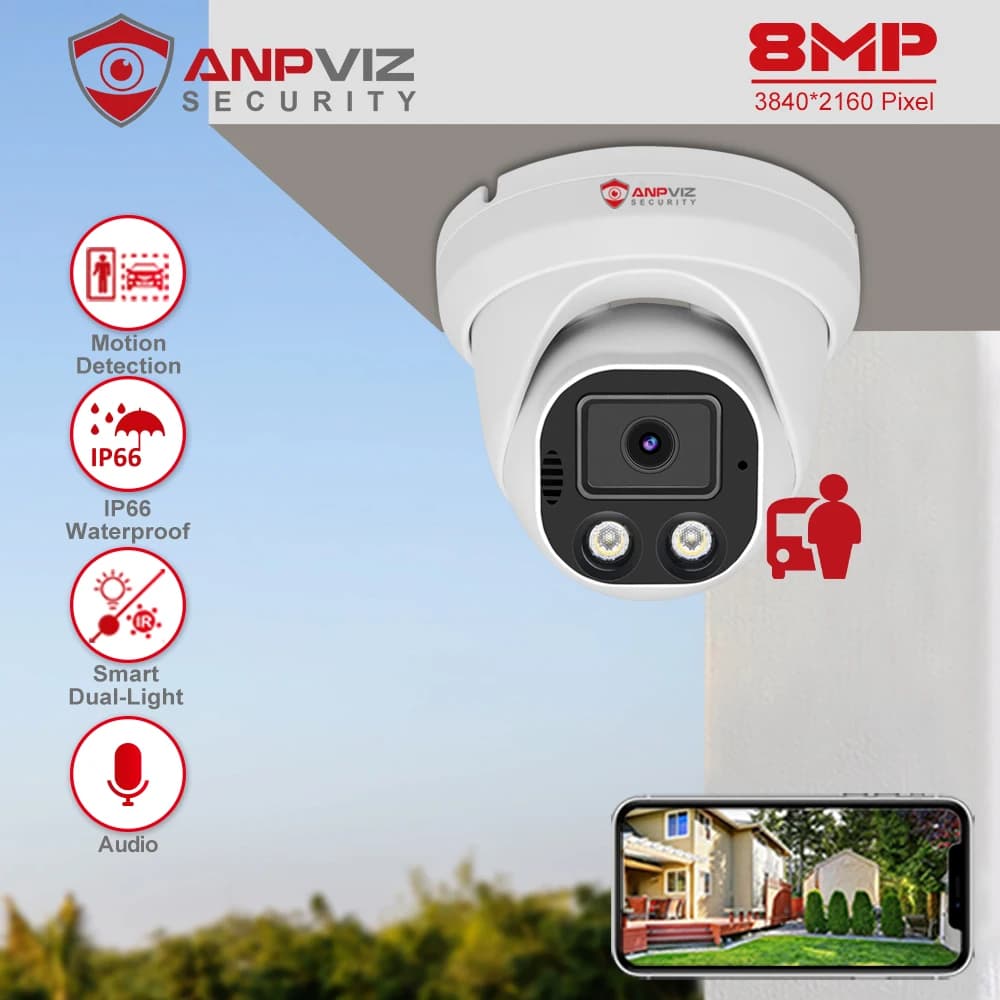 Anpviz 4K20fps POE IP tourelle caméra intelligente double lumière ColorVU 30m CCTV vidéo IP66 H.265