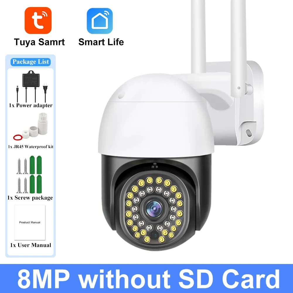Caméra Tuya 8MP avec suivi humain IA, audio bidirectionnel, vision nocturne couleur HD, surveillance