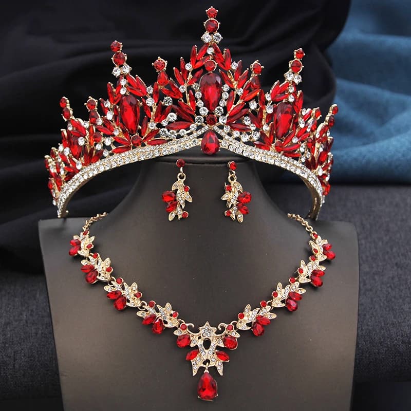 Diadèmes et couronnes avec collier et boucles d'oreilles pour femmes et filles, ensembles de bijoux