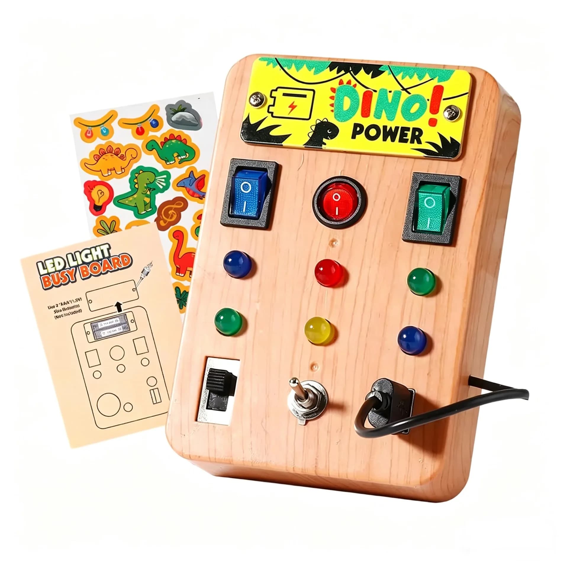 Simulateur de tableau d'activités Montessori à LED avec interrupteur et effets sonores de dinosaures