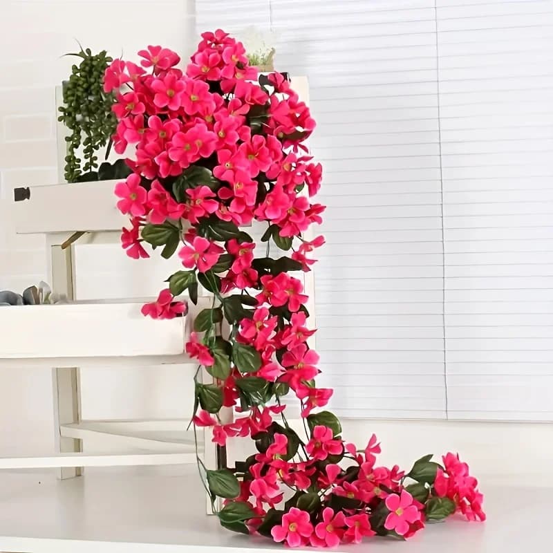 Lot de 1 guirlande murale de fleurs artificielles violettes à cinq pétales, décoration d'intérieur,