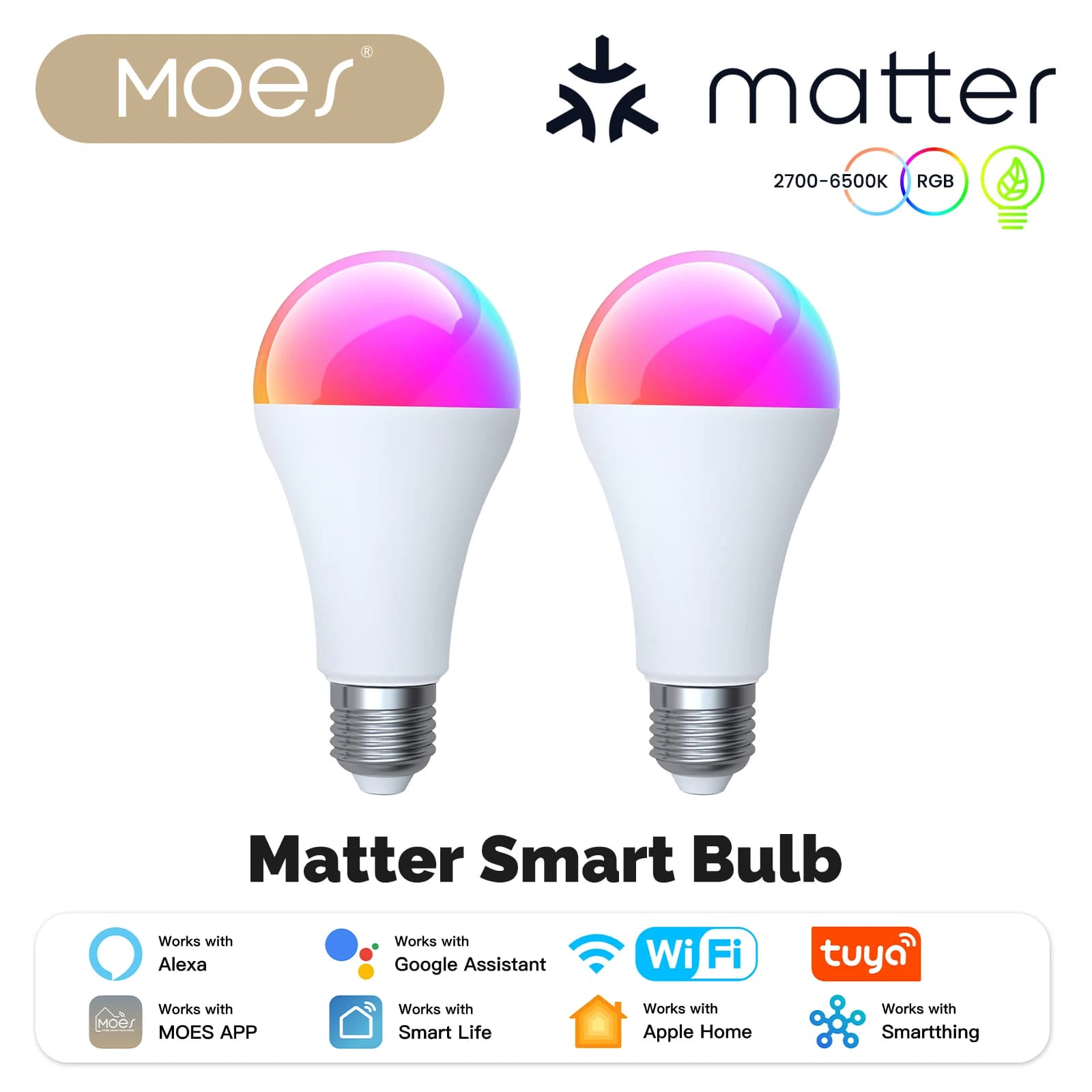 MOES Tuya MATTER WIFI ampoule LED intelligente variable 14W RGB C + W E27 changement de couleur 2700