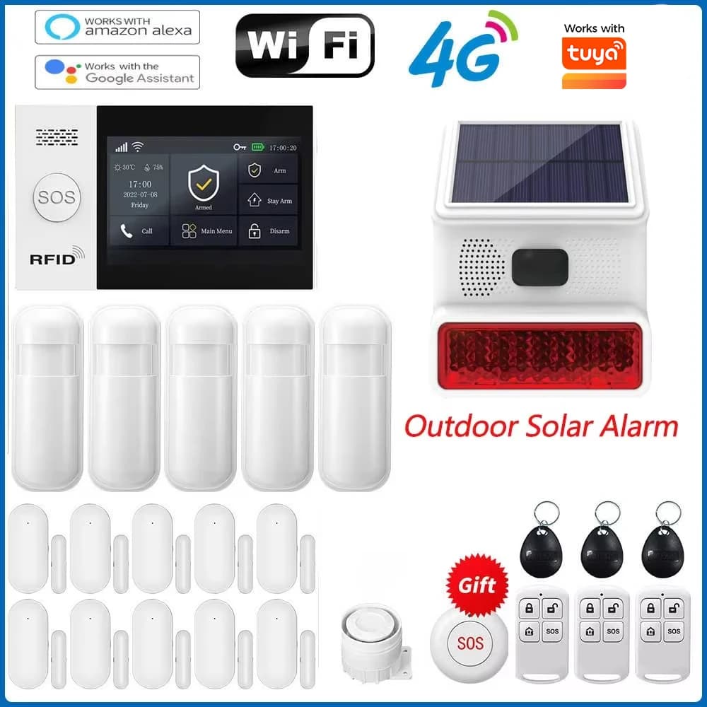 Système d'alarme GSM Wifi 4G, système d'alarme de sécurité 433MHZ, fonctionne avec Tuya Alexa, détec