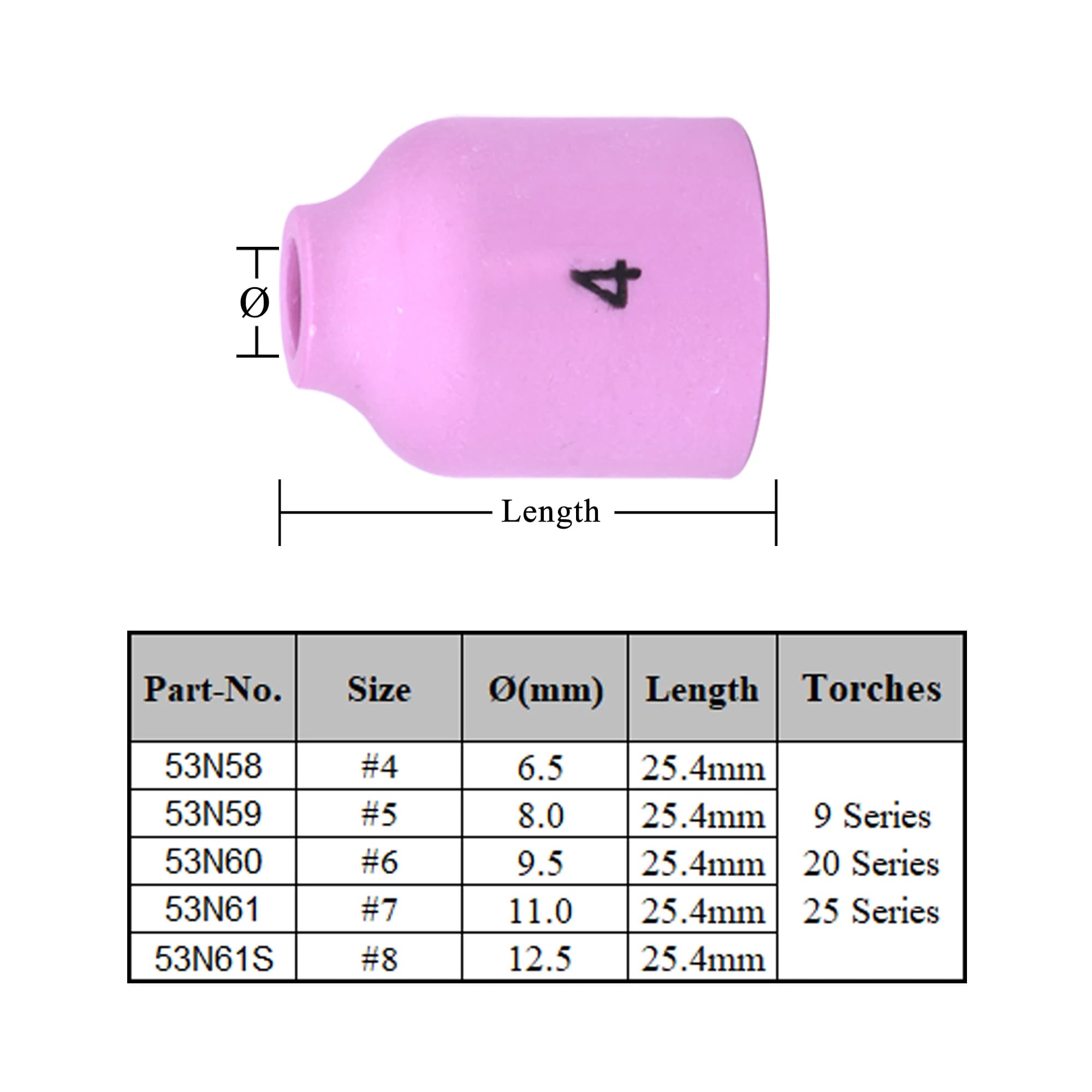 Buses en alumine pour TIG WP9 17 18 25.4, 53N58 53N59 53N60 53N61 53NÉgalement S 35mm 53N58L 53N59L
