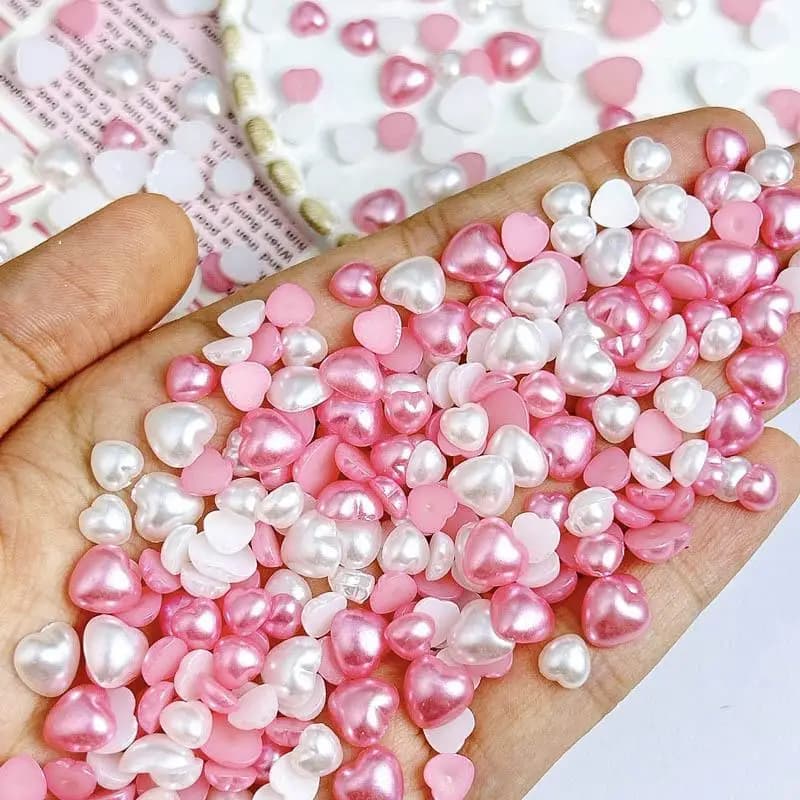 Breloques mélangées en résine 3D pour Nail Art, rose, blanc, cœur, perle de simulation, décorations