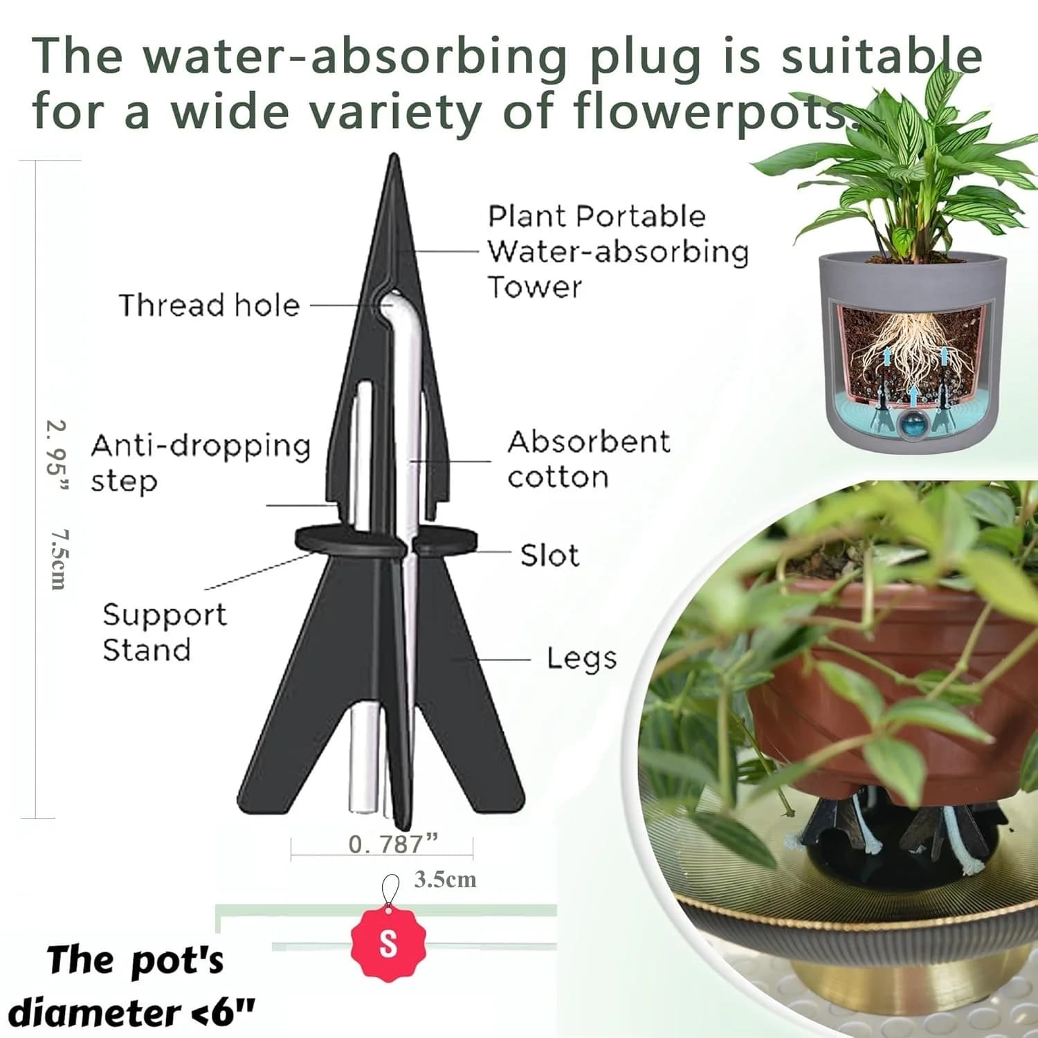 Paquet de 4 pointes auto-arrosage brevetées – Système d'arrosage pour plantes d'intérieur, convient
