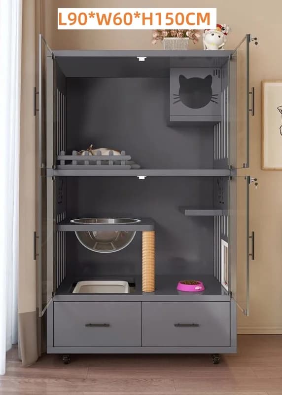 Cage intérieure pour chat, boîtier pour animaux de compagnie sur roulettes, condoule pour chat fermé