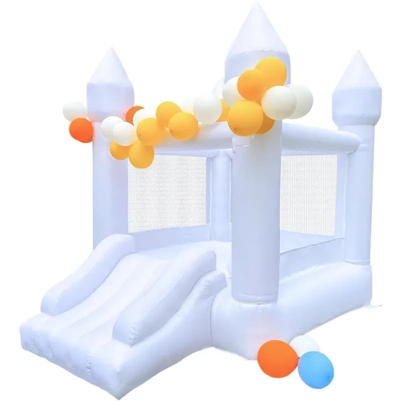 Château gonflable blanc avec toboggan, souffleur inclus, pour intérieur et extérieur, 8,9 pi de long