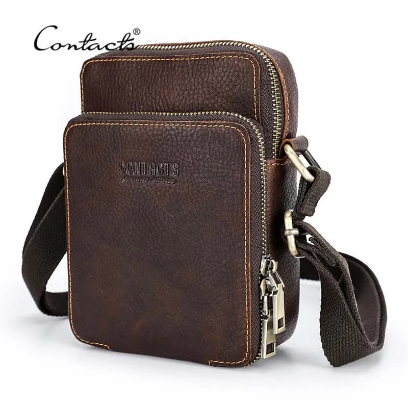 CONTACT'S – Mini sac à bandoulière en cuir véritable pour hommes, pochette pour téléphone, voyage dé