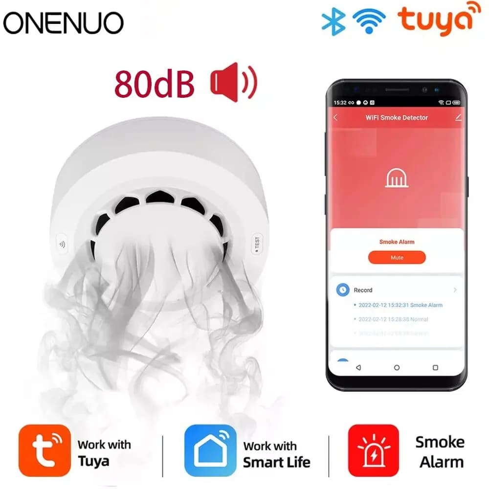 ONENUO-Détecteur de fumée WiFi Tuya, capteur photoélectrique, alarme incendie, système de sécurité d
