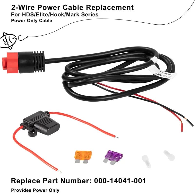 Remplacement du câble d'alimentation HDS/Elite/crochet 000-14041-001,3 pieds, alimentation à 2 fils